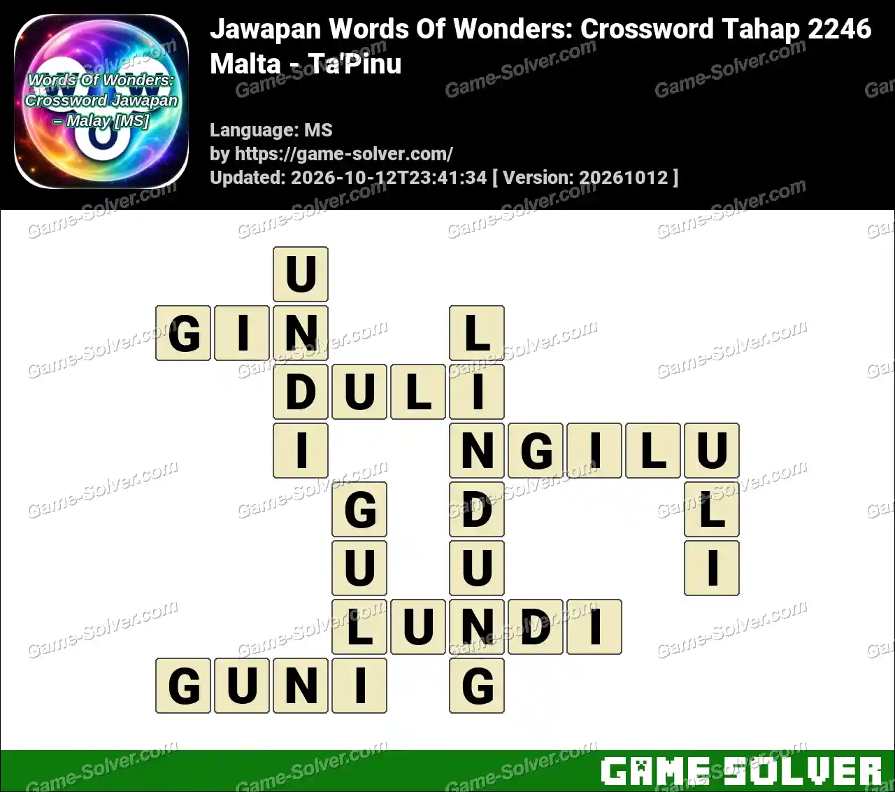 Jawapan Words Of Wonders: Crossword Tahap 2246 – Malta – Ta’Pinu